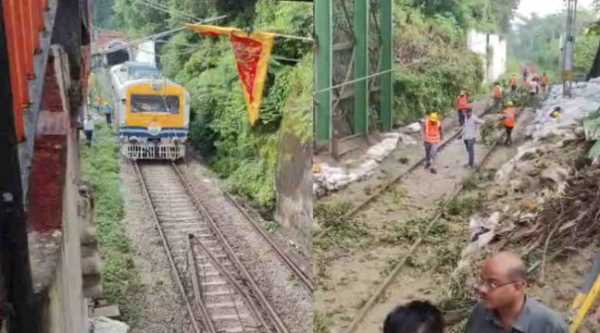 काली मंदिर टनल के पास हुआ भूस्खलन, रेलवे ट्रैक पर मलबा गिरने से ट्रेनों की आवाजाही बंद
