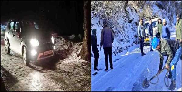 snowfall : मुनस्यारी के  कालामुनि  और  ईको पार्क में हुई  तीन इंच से अधिक बर्फबारी, बर्फ मे फंसे  पर्यटक  